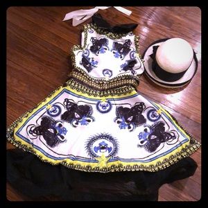 Iris Pattern Summer Dress; Collage Yellow/Blues